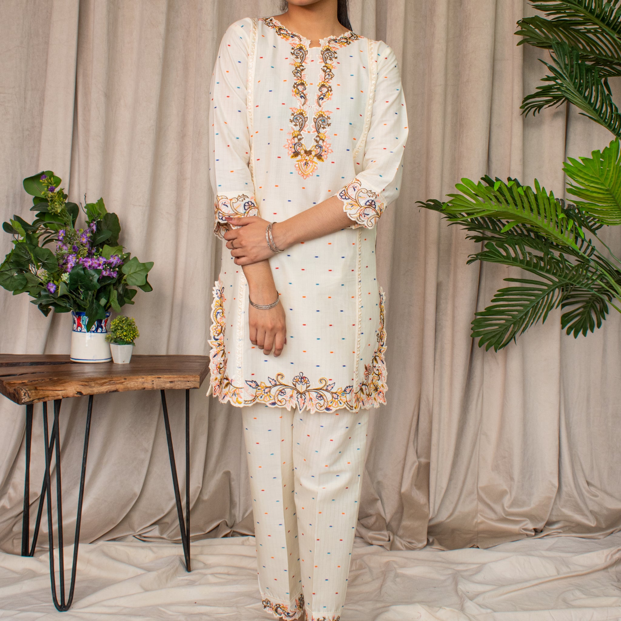 2 Piece - Embroidered Dobby Jacquard Suit